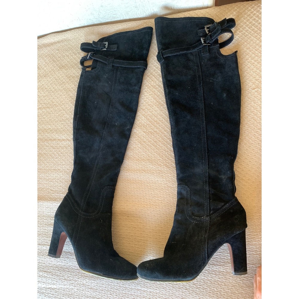 Sam Edelman S-Sutton Black Suede Over The Knee Buckle Boots 8.5M
